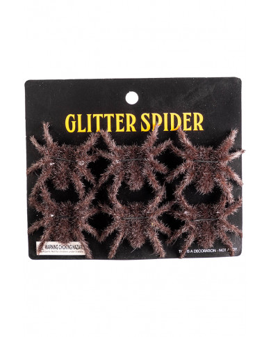 6 araignées poilues marron en plastique, diamètre 7 cm environ sur papier cartonné 6 araignées poilues marron en plastique, diamètre 7 cm environ sur papier cartonné