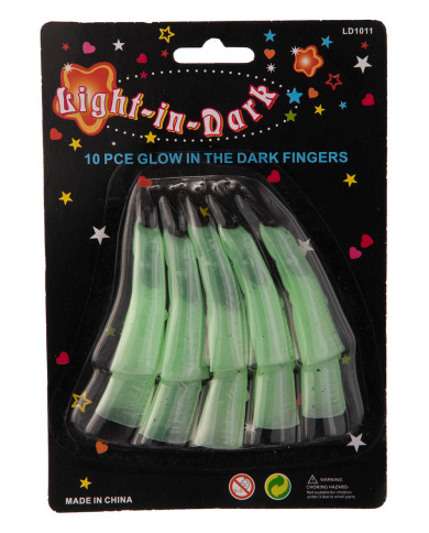 doigts de sorcière G.I.D. (GLOW IN THE DARK) (10 pcs) dans une pochette avec carte d’en-tête