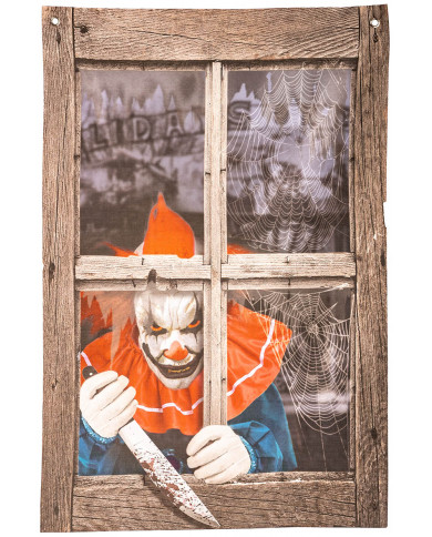 tienda con estampa de payaso de terror de unos 90 cm. x 60 de alto en bolsa con solapa de cartón