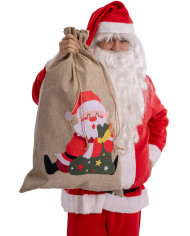 saco de yute con Papá Noel de unos 80x50 cm. de alto con solapa de cartón