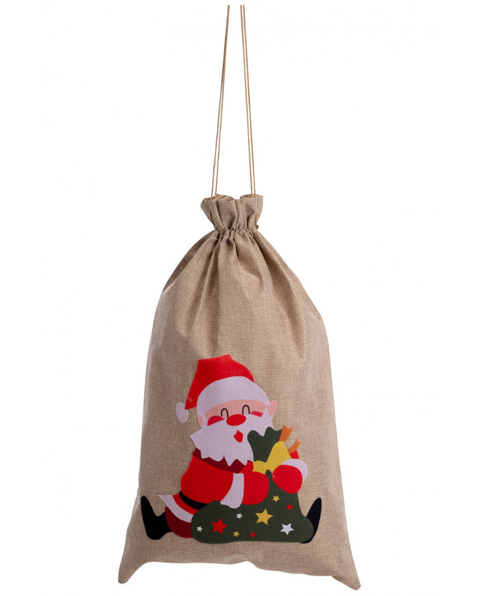 Sack aus Juta-Stoff mit Weihnachtsmann H. cm 80x50 mit Aufhänger