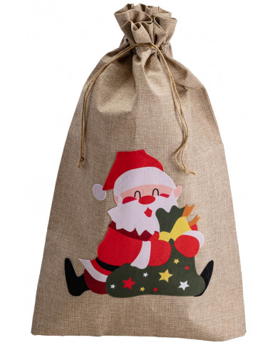 Sacco in juta con babbo natale h.cm.80x50 ca. con cav.