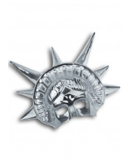 Maschera in plastica metallizzata argento, sagomata a forma di