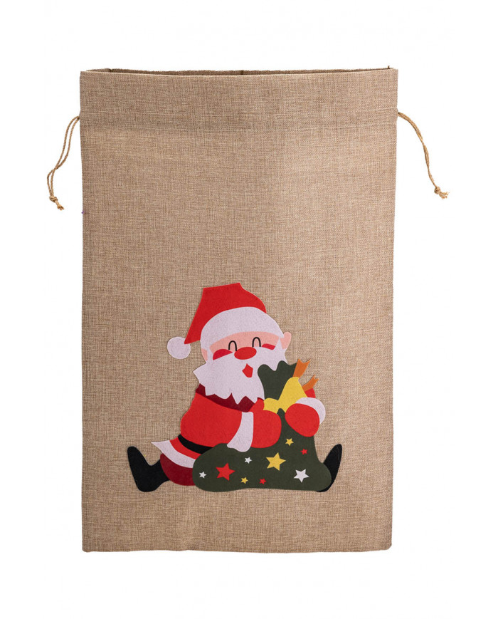 Sack aus Juta-Stoff mit Weihnachtsmann H. cm 80x50 mit Aufhänger