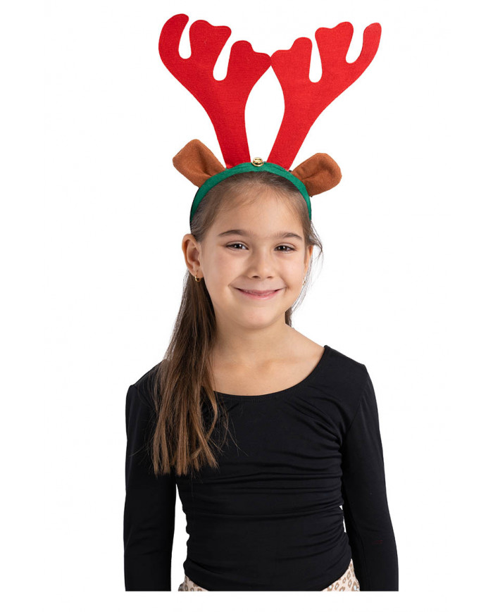 REINDEER HEADBAND W/LITTLE BELL W/HEADER