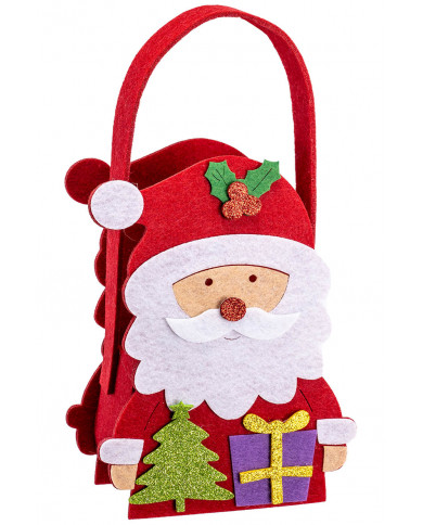 Borsina babbo natale con pacco rossa h.cm.25x10 ca. c/cav.