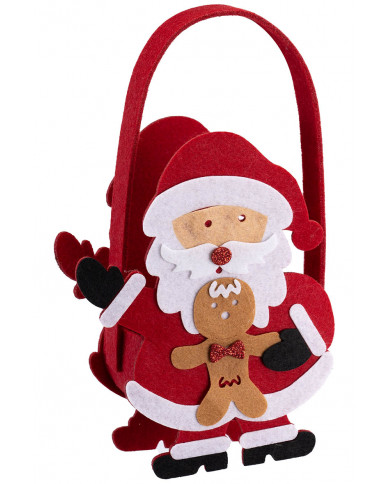 Rote Tasche mit Weihnachtsmann und Lebkuchenmann H. cm 25x10 ca. mit Aufhänger