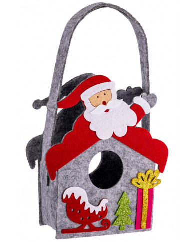 sac à main petite maison de noël avec père noël, hauteur 27x12 cm environ avec carte d’en-tête