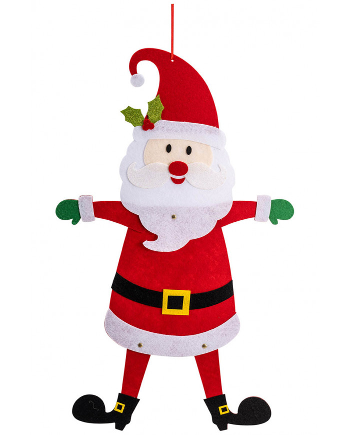 adorno Papá Noel de fieltro de unos 60 cm de alto con solapa de cartón