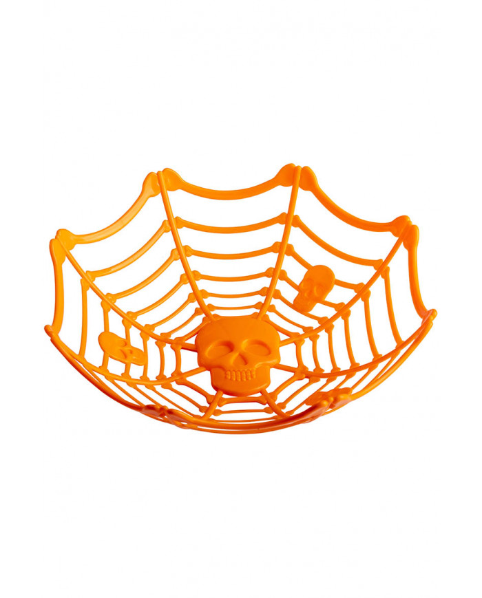 panier orange avec tête de mort, diamètre 26 cm environ avec étiquette volante / étiquette