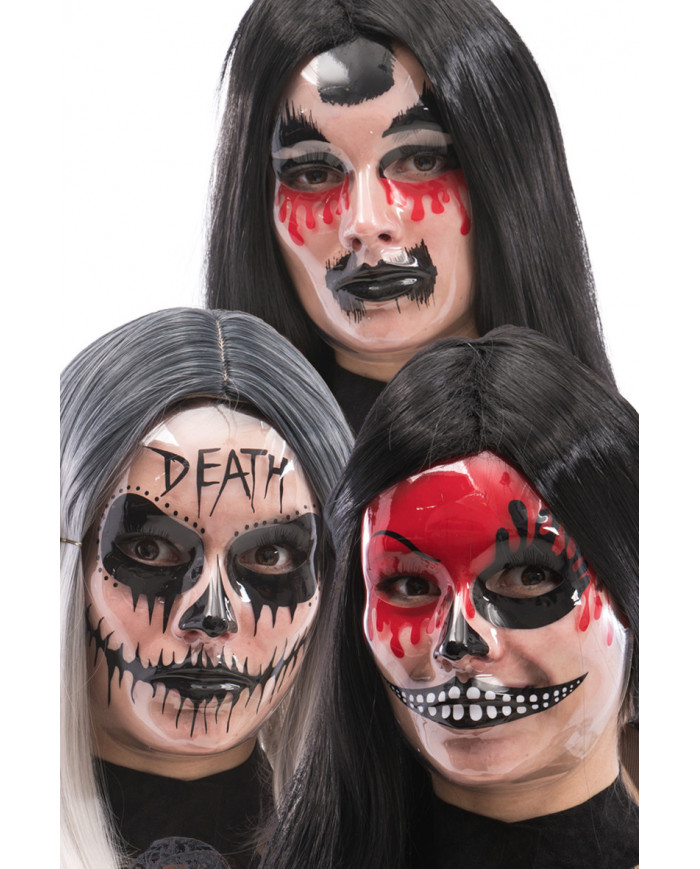 Transparent plastic masks with horror prints in assorted