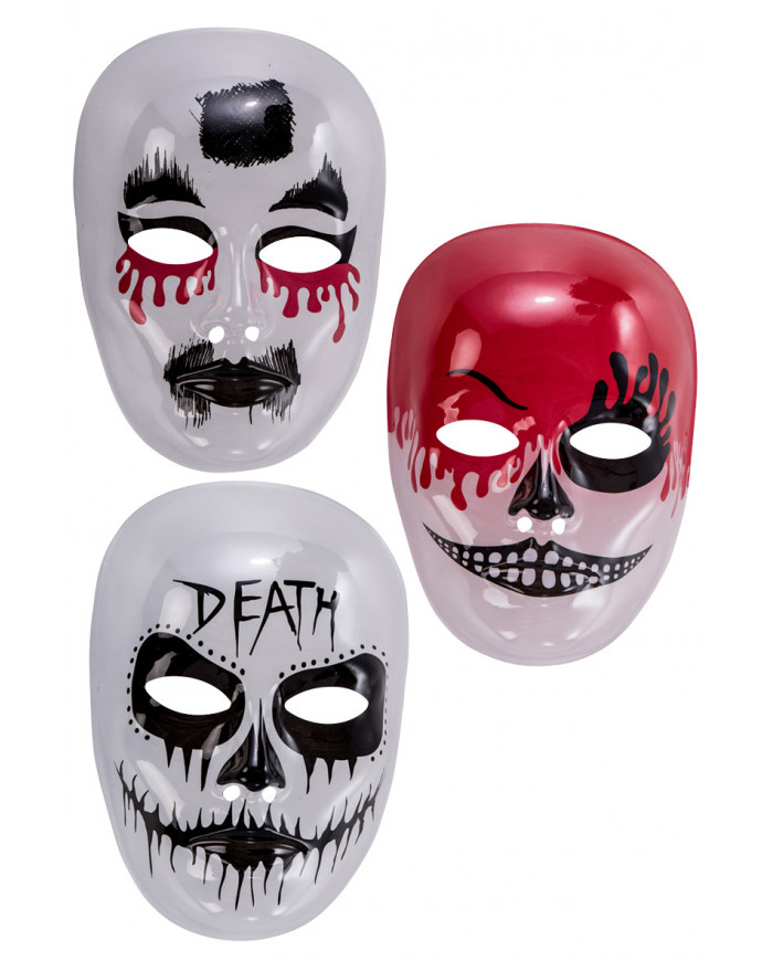 Transparent plastic masks with horror prints in assorted