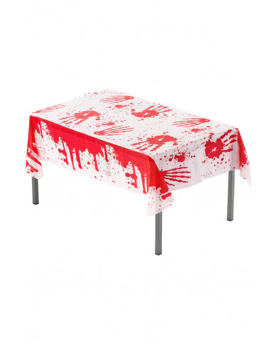 nappe sanglante en tissu, longueur 260x130 cm environ dans une pochette avec carte d’en-tête