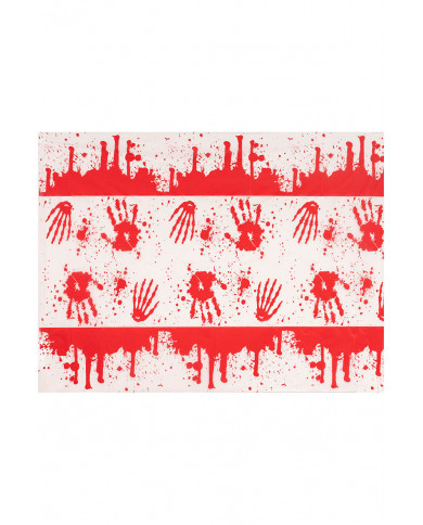 Tovaglia insaguinata in tessuto l.cm.260x130 ca. in busta con cav.