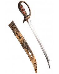 épée pirate bronze avec fourreau et gemmes rouges, longueur 57 cm environ avec carte d’en-tête