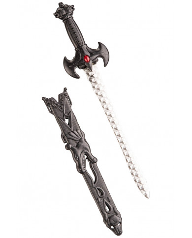 épée noire avec fourreau et gemme rouge, longueur 38 cm environ avec carte d’en-tête