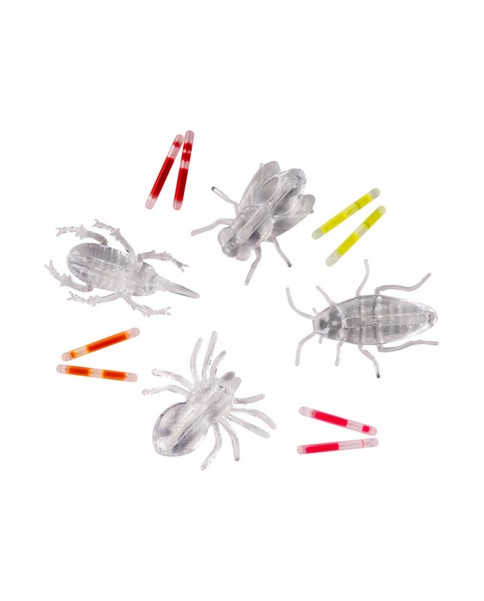 4 animaux décoratifs lumineux G.I.D. (GLOW IN THE DARK), couleurs assorties dans une pochette