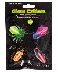 4 animaux décoratifs lumineux G.I.D. (GLOW IN THE DARK), couleurs assorties dans une pochette