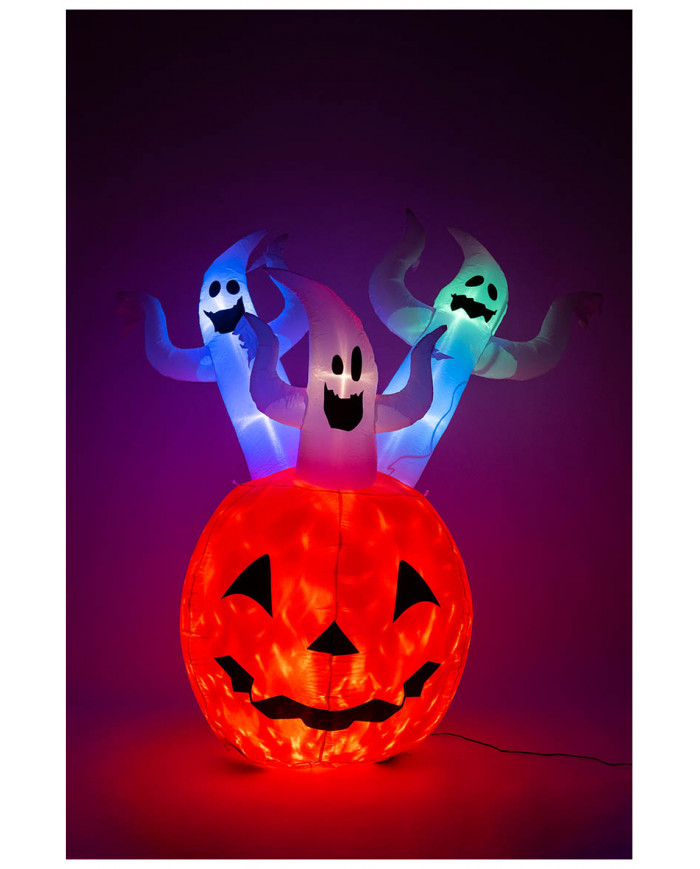 Calabaza hinchable con fantasmas con luces (220 voltios) con varillas de unos 180 cm. de alto en caja