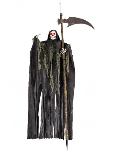 Squelette avec faux de la mort et piquet / à suspendre avec lumières, hauteur 155 cm (piles comprises) avec étiquet...