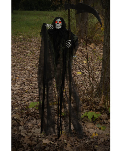 Squelette avec faux de la mort et piquet / à suspendre avec lumières, hauteur 155 cm (piles comprises) avec étiquet...