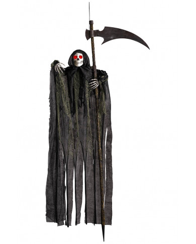 Squelette avec faux de la mort et piquet / à suspendre avec lumières, hauteur 155 cm (piles comprises) avec étiquet...