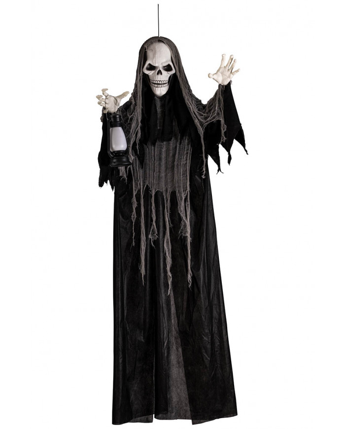 Scheletro d'appendere con lanterna,luci e suono  h.180 ca.(batt.incl) con cartellino/etichetta