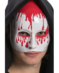 White plastic chinless mask with red bloodlines showing down