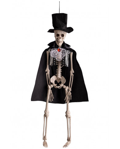Skelett mit Umhang zum Aufhängen H. ca. 40 cm mit Pappschild/Etikett