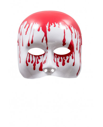White plastic chinless mask with red bloodlines showing down