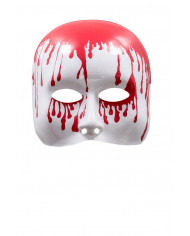 White plastic chinless mask with red bloodlines showing down