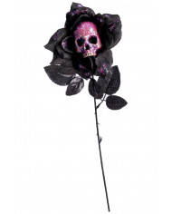 Schwarze Rose mit Glitter-Skelett L. cm 42 ca. mit Pappschiled/Etikett