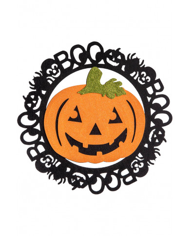 Adorno calabaza de fieltro con purpurina para colgar de unos 38 cm. de diámetro con etiqueta colgante/etiqueta