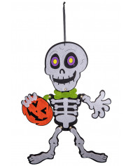 Esqueleto con calabaza para colgar de fieltro de unos 60 cm. de alto con etiqueta colgante/etiqueta