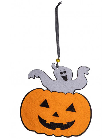 Adorno de calabaza con fantasma de fieltro para colgar de unos 30 cm. de alto con etiqueta colgante/etiqueta