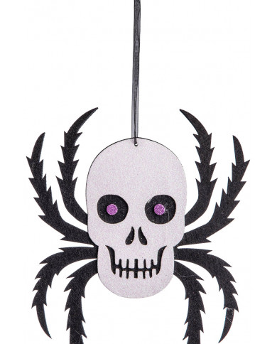 Adorno de calavera de araña de fieltro para colgar de unos 35 cm de alto con etiqueta colgante/etiqueta