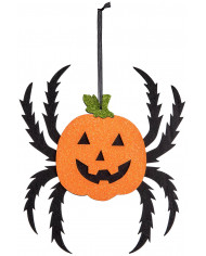 Decorazione zucca ragno in feltro d'appendere h.cm. 35 ca. con cartellino/etichetta Decorazione zucca ragno in feltro d'appendere h.cm. 35 ca. con cartellino/etichetta