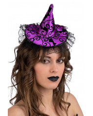 chapeau sorcière violet damassé avec serre-tête avec carte d’en-tête chapeau sorcière violet damassé avec serre-tête avec carte d’en-tête