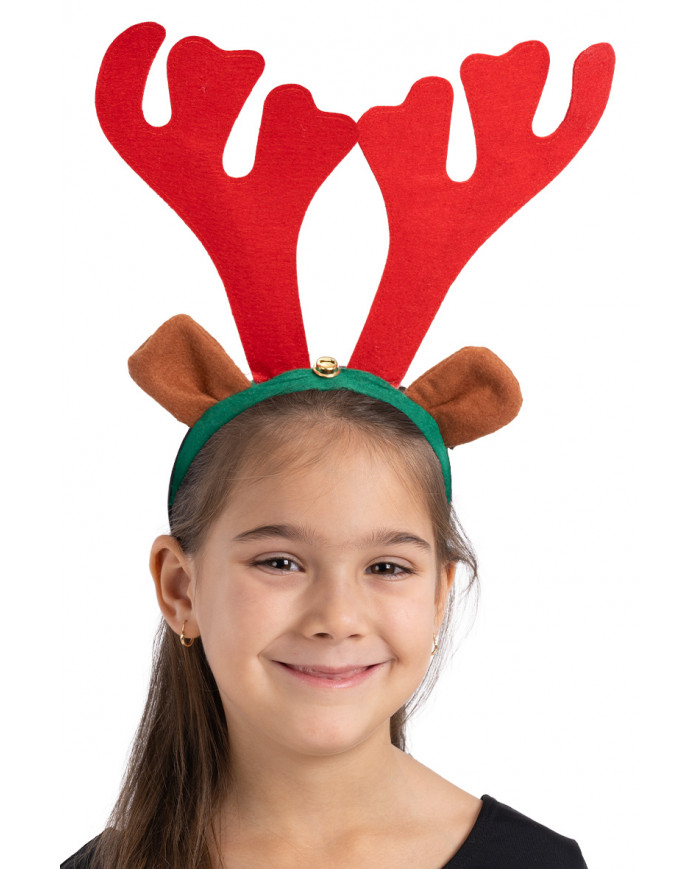 REINDEER HEADBAND W/LITTLE BELL W/HEADER