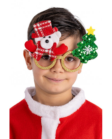 gafas de navidad con osito sobre cartoncillo