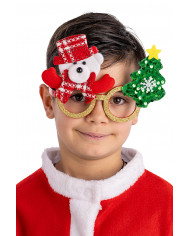 gafas de navidad con osito sobre cartoncillo