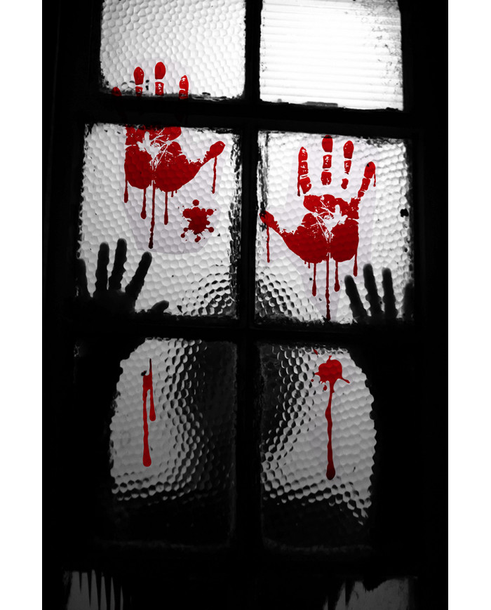 Fensteraufklebern mit blutigen Händen cm 35x25 mit Pappschild/Etikett