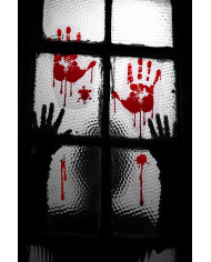 Fensteraufklebern mit blutigen Händen cm 35x25 mit Pappschild/Etikett