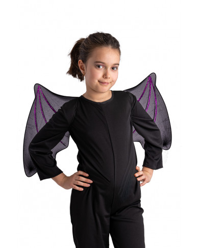 Ali pipistrello nere c/glitter viola h. cm. 37x68 ca. in busta c/cav.