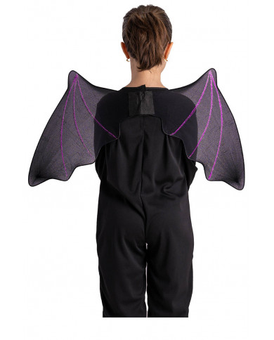 Ali pipistrello nere c/glitter viola h. cm. 37x68 ca. in busta c/cav.