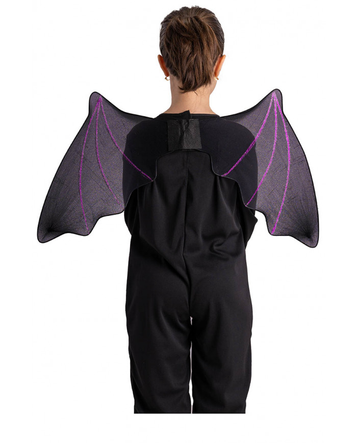 Ali pipistrello nere c/glitter viola h. cm. 37x68 ca. in busta c/cav. Ali pipistrello nere c/glitter viola h. cm. 37x68 ca. in busta c/cav.