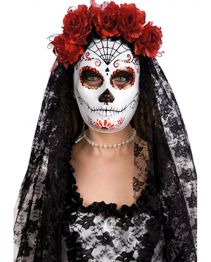 White plastic mask with black and red printings like the famous