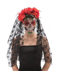 Transparent plastic mask with decorations to interpret the
