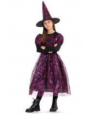 Fuchsia witch costume with cobwebs in envelope with hook