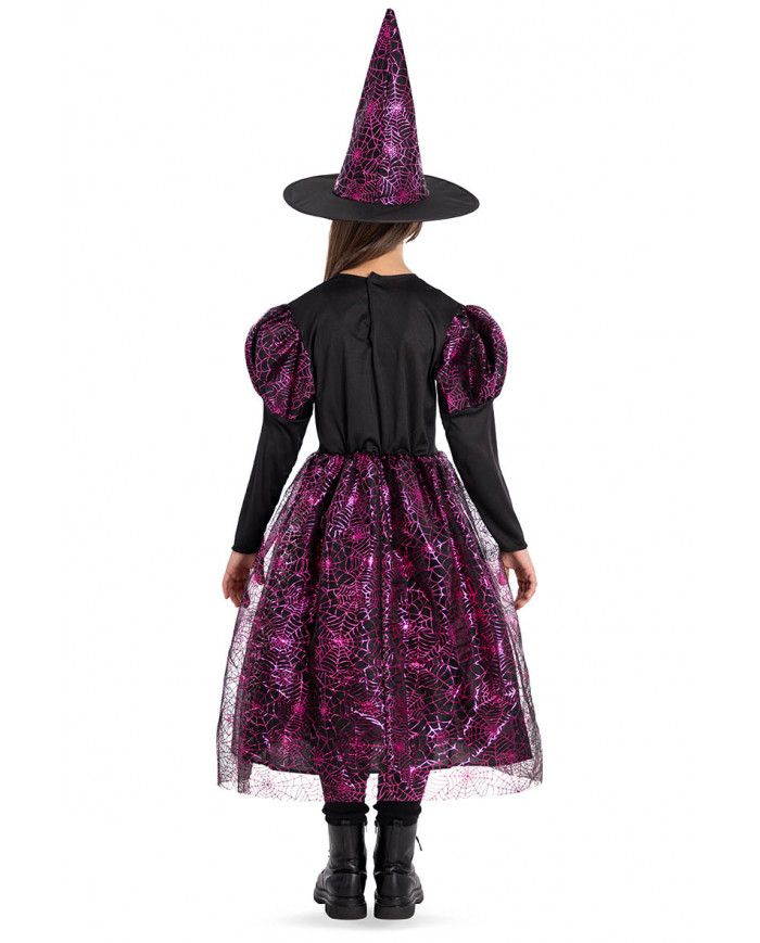 Fuchsia witch costume with cobwebs in envelope with hook